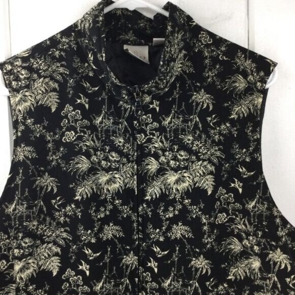 EP Pro Golf Vest Black & Cream Zip Lined Golf Jacket, Asian Theme Pagoda, Size L - Picture 4 of 13